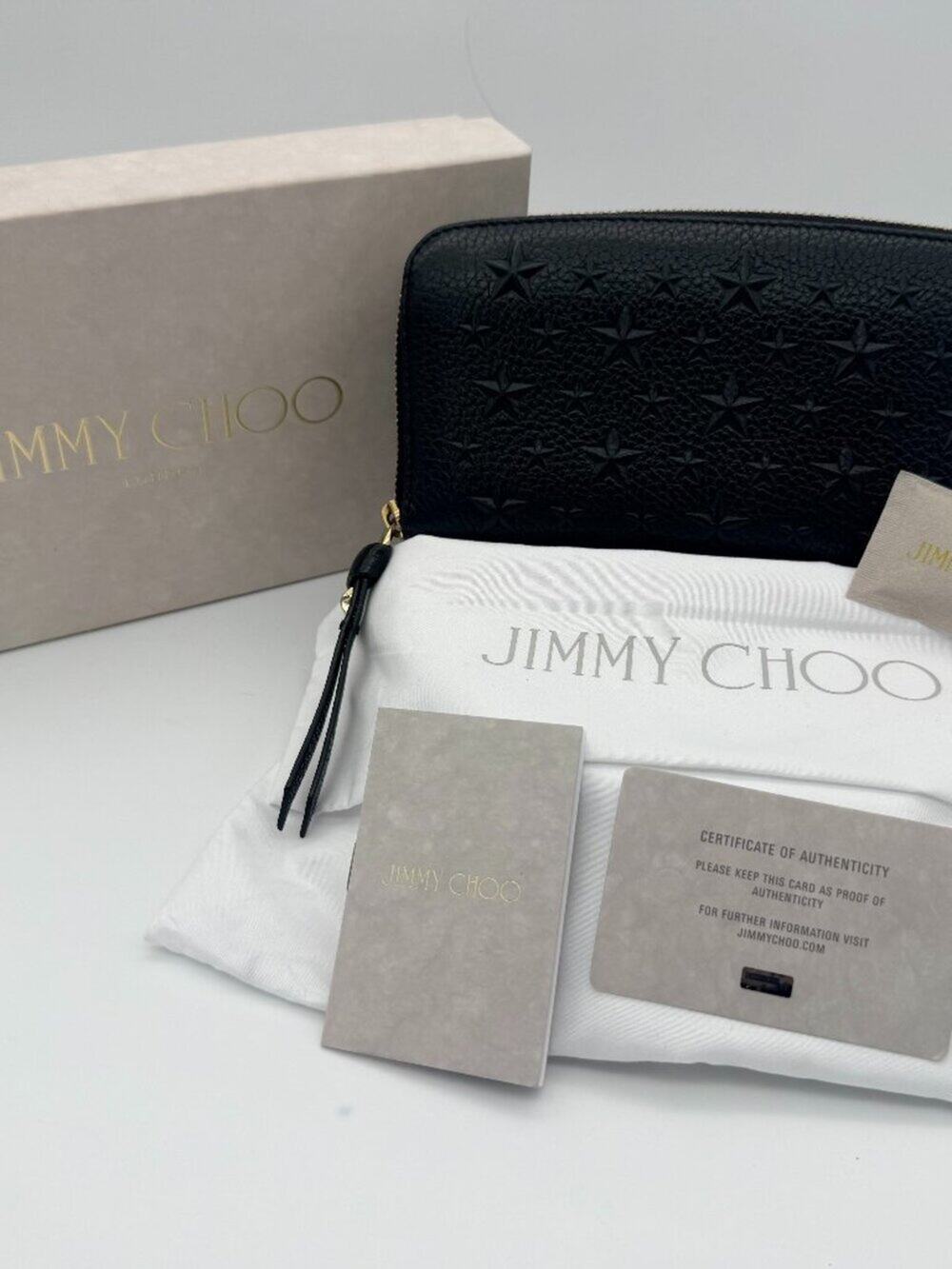Jimmy Choo Filipa Black Star Studded Zip Around Wallet - Full Set